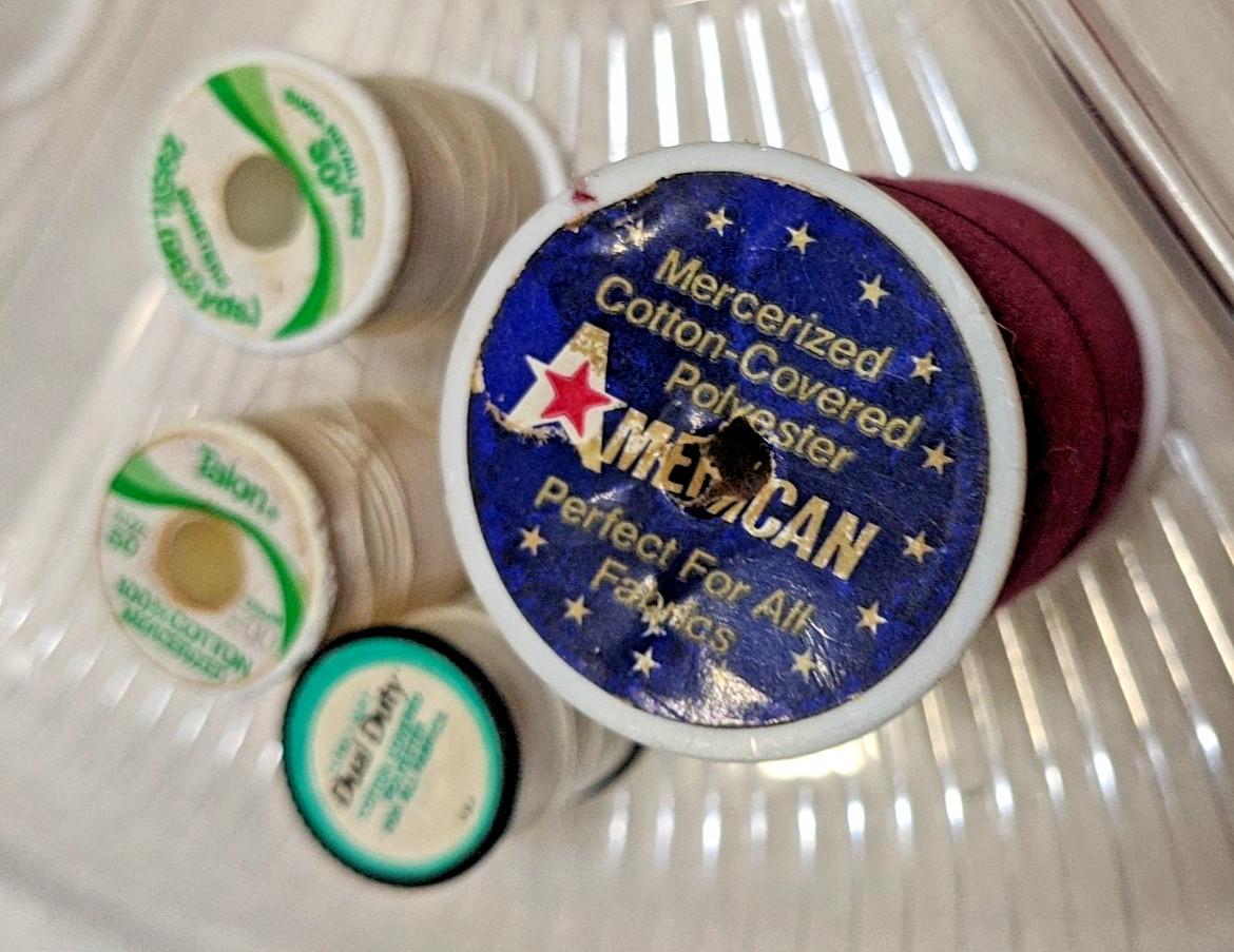 Lot of 50+ Polyester & Cotton Mixed Brand & Colors New & Used Threads