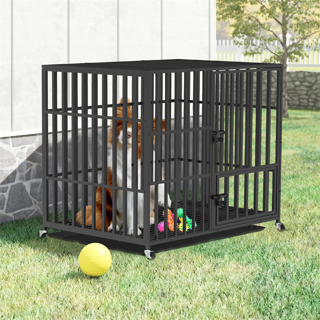 Chew-resistant Heavy Duty Metal Dog Cage Kennel Pet Crate Wheels Indoor Outdoor