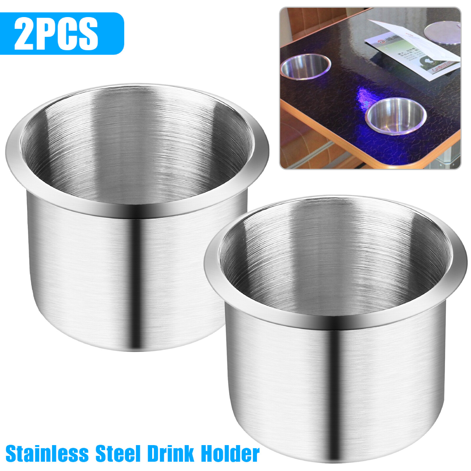 2x Universal Stainless Steel Cup Drink Holders for Car Boat Truck Marine Camper