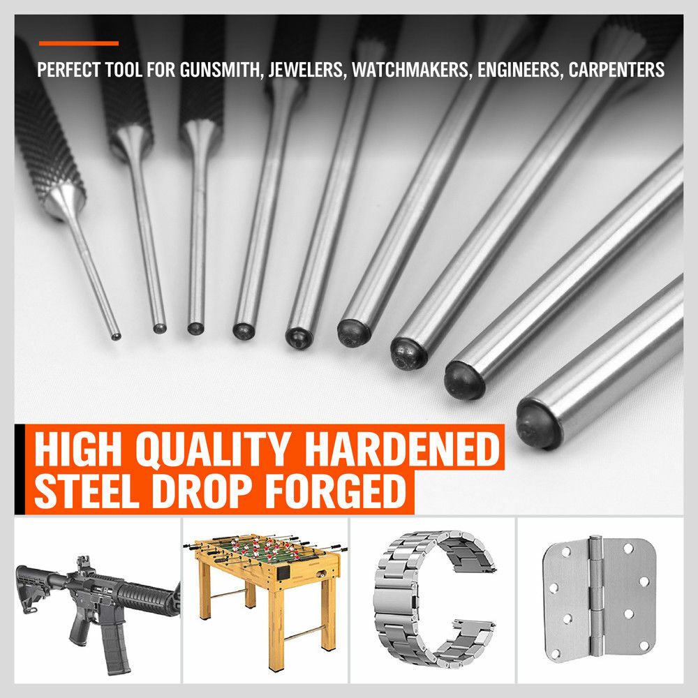 9pc Forged Steel Roll Pin Punch Set With Storage Pouch Jewelry Watches Gun Rifle