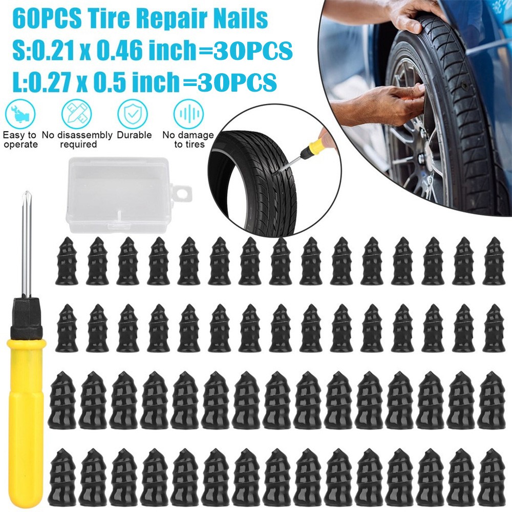 100Pcs Tire Repair Rubber Nails Tyre Puncture Repair Screws Kit w/ Screwdriver