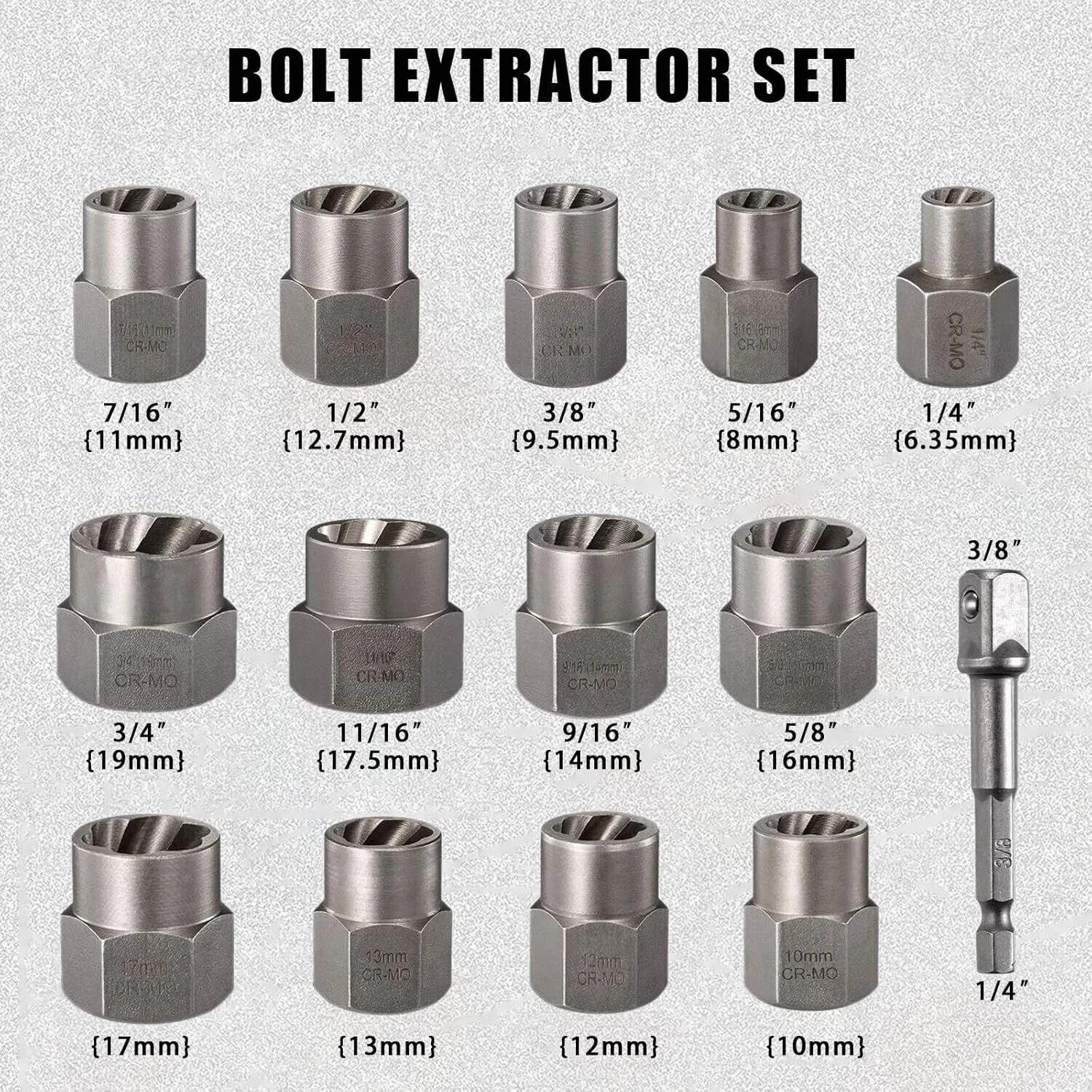 14PCS Impact Bolt Extractor Set Nut Remover Stripped Extraction Socket Tools