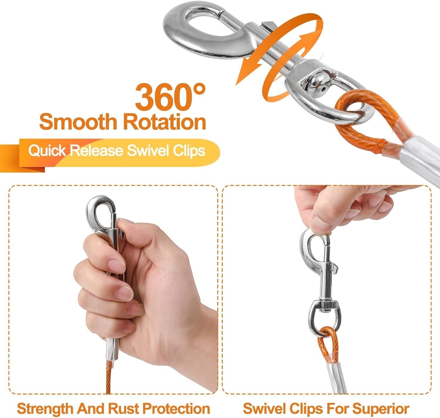 50ft Heavy Duty Dog Tie Out Cable for Large Dogs Up to 125lbs Yard Tether Line