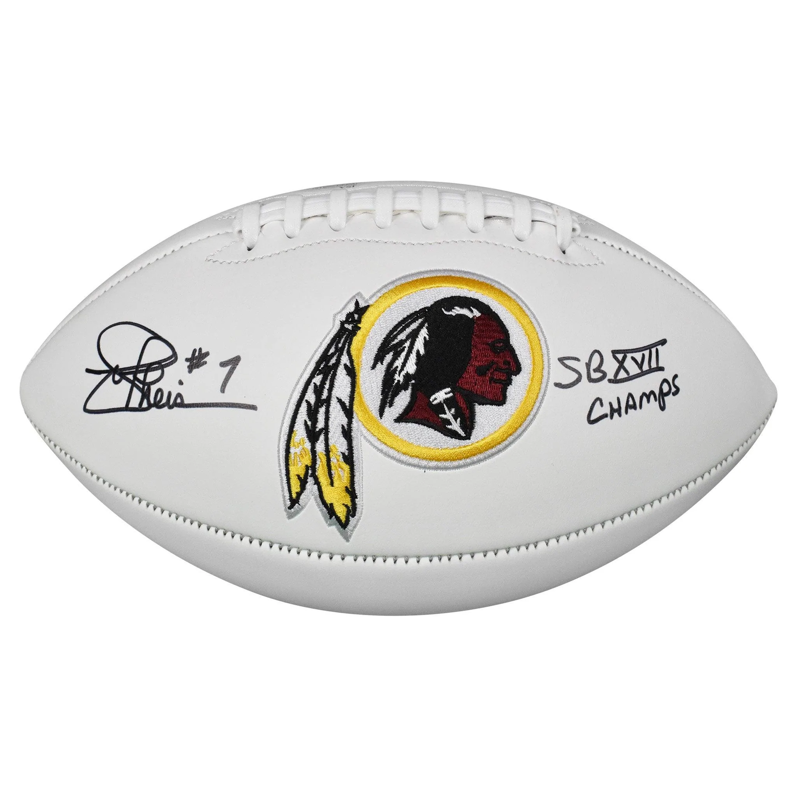 Joe Theismann Signed SB XVII Champs Inscription Washington Redskins Logo Footbal