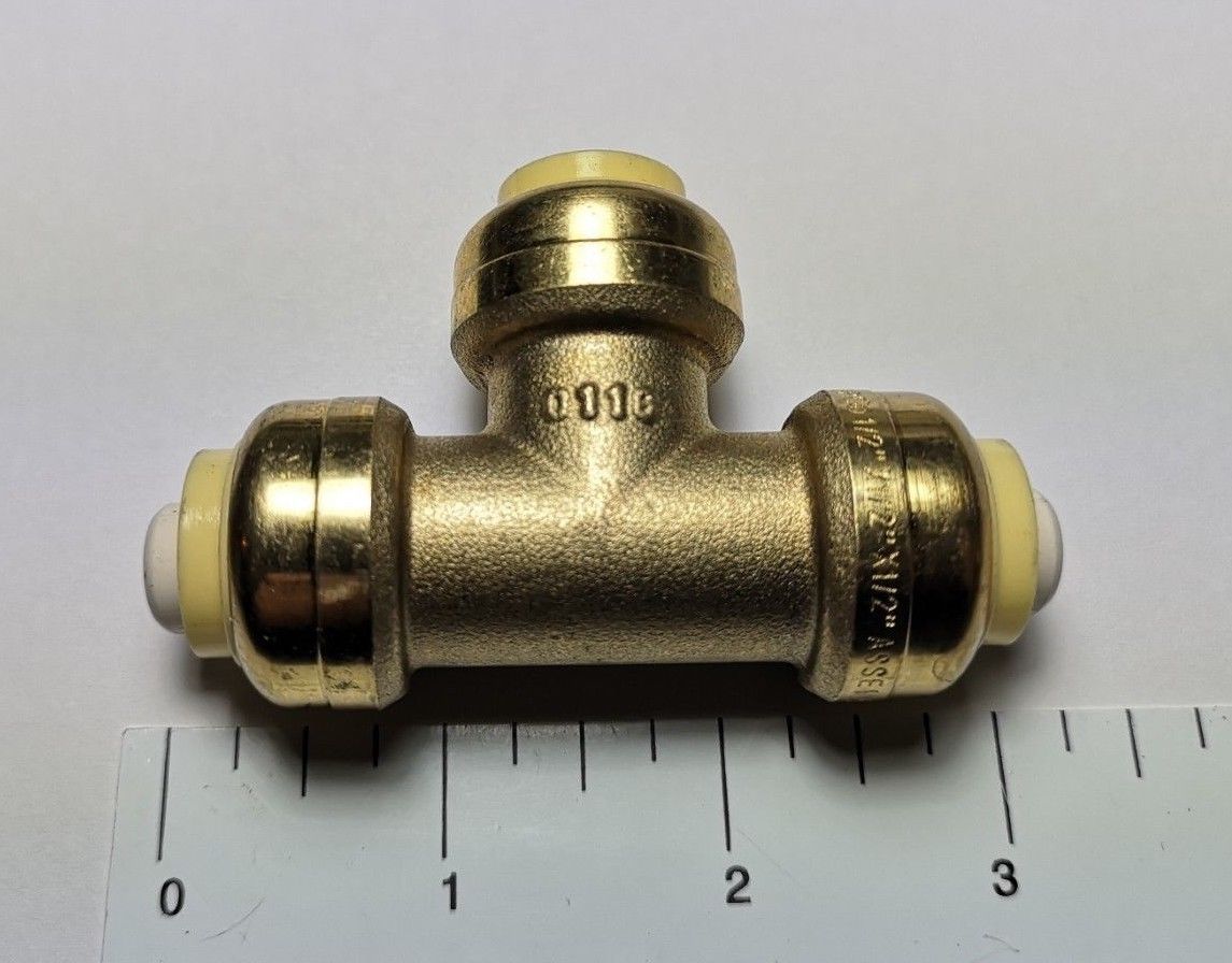 PUSH FIT TEES 1/2" X 1/2" X 1/2" (10 PIECES) - LEAD FREE BRASS