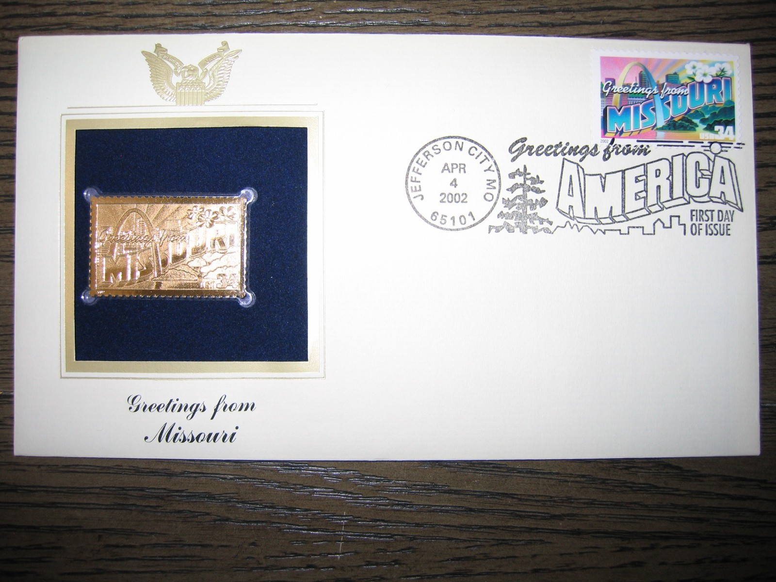 2002 MISSOURI Greetings From America replica Gold Stamp Golden COVER