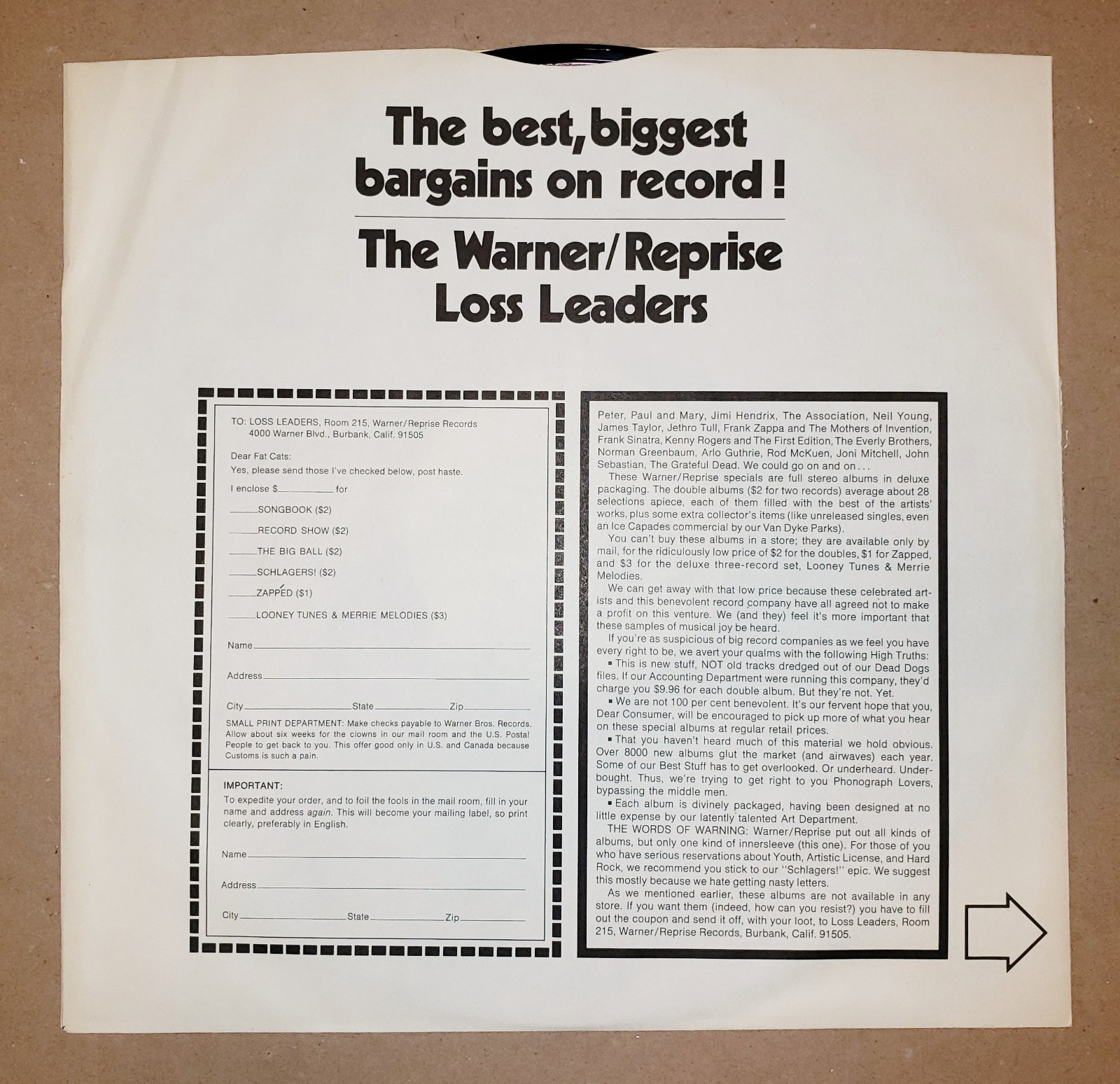 MEDICINE BALL CARAVAN RARE 1971 WHITE LABEL PROMO VINYL MINT-/MINT- ALICE COOPER