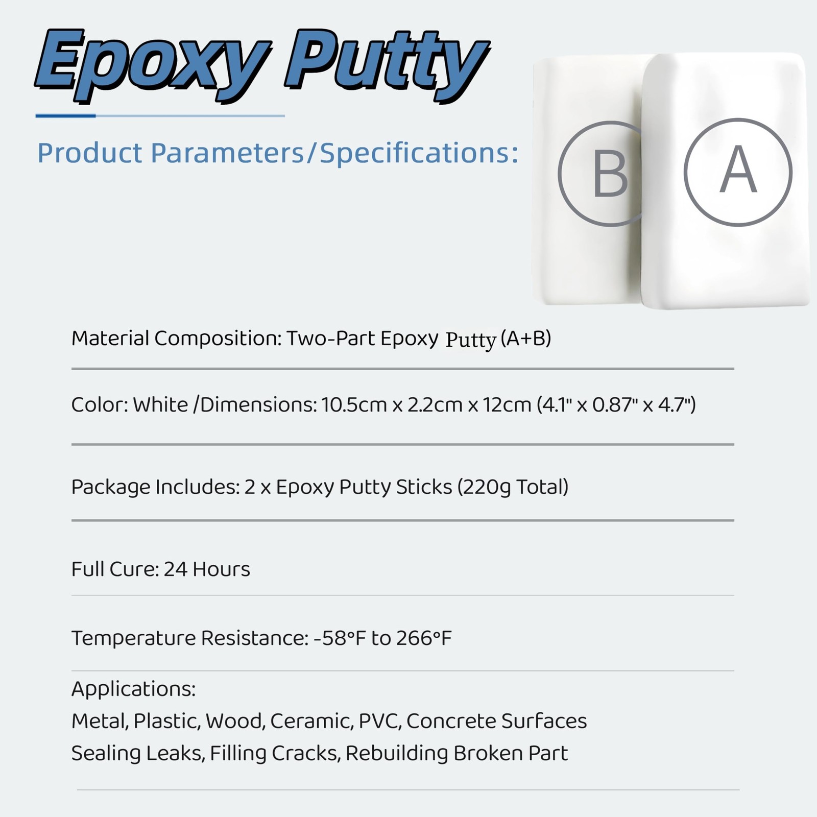 Epoxy Sculpt Clay, Putty 2 Part A & B Modeling Compound for Leaks White