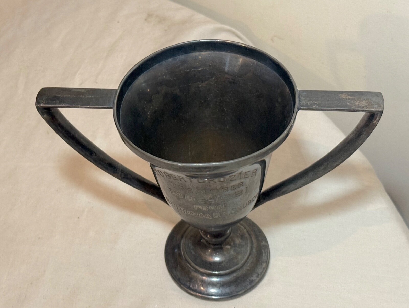 antique 1902-21 silverplate engraved Bethesda ME Church Treasurer trophy award
