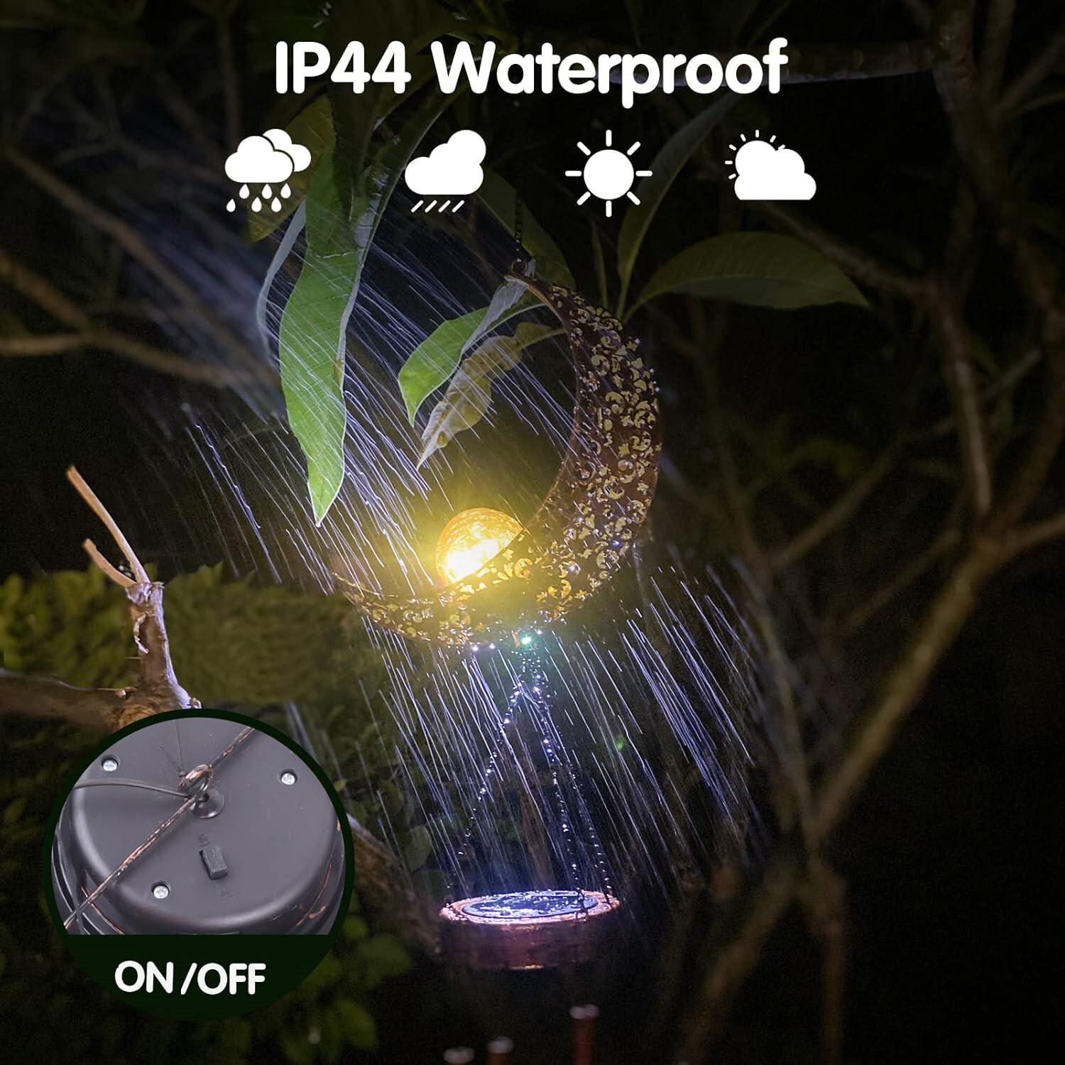 Solar LED Light Lamp Moon Wind Chimes Outdoor Home Solar Crackle Glass Ball Lamp