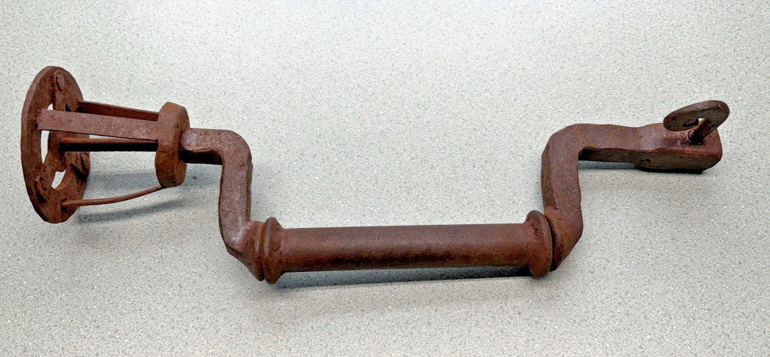 Antique Blacksmith Hand Forged Cage Head LARGE Brace Iron Tool Drill nice