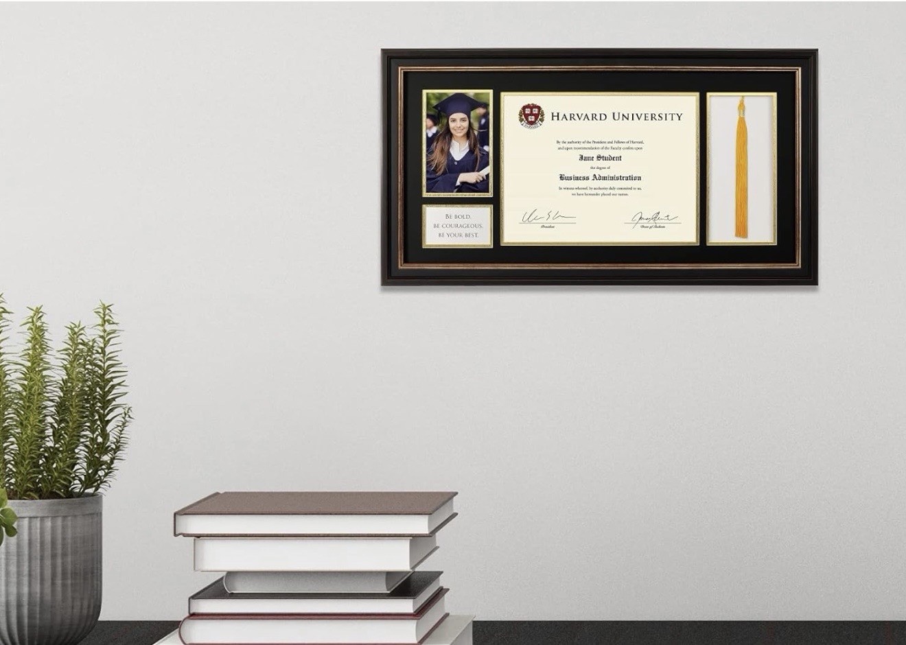 24x13 Graduation Diploma Frame Black Gold College Degree Frame w Photo Tassel