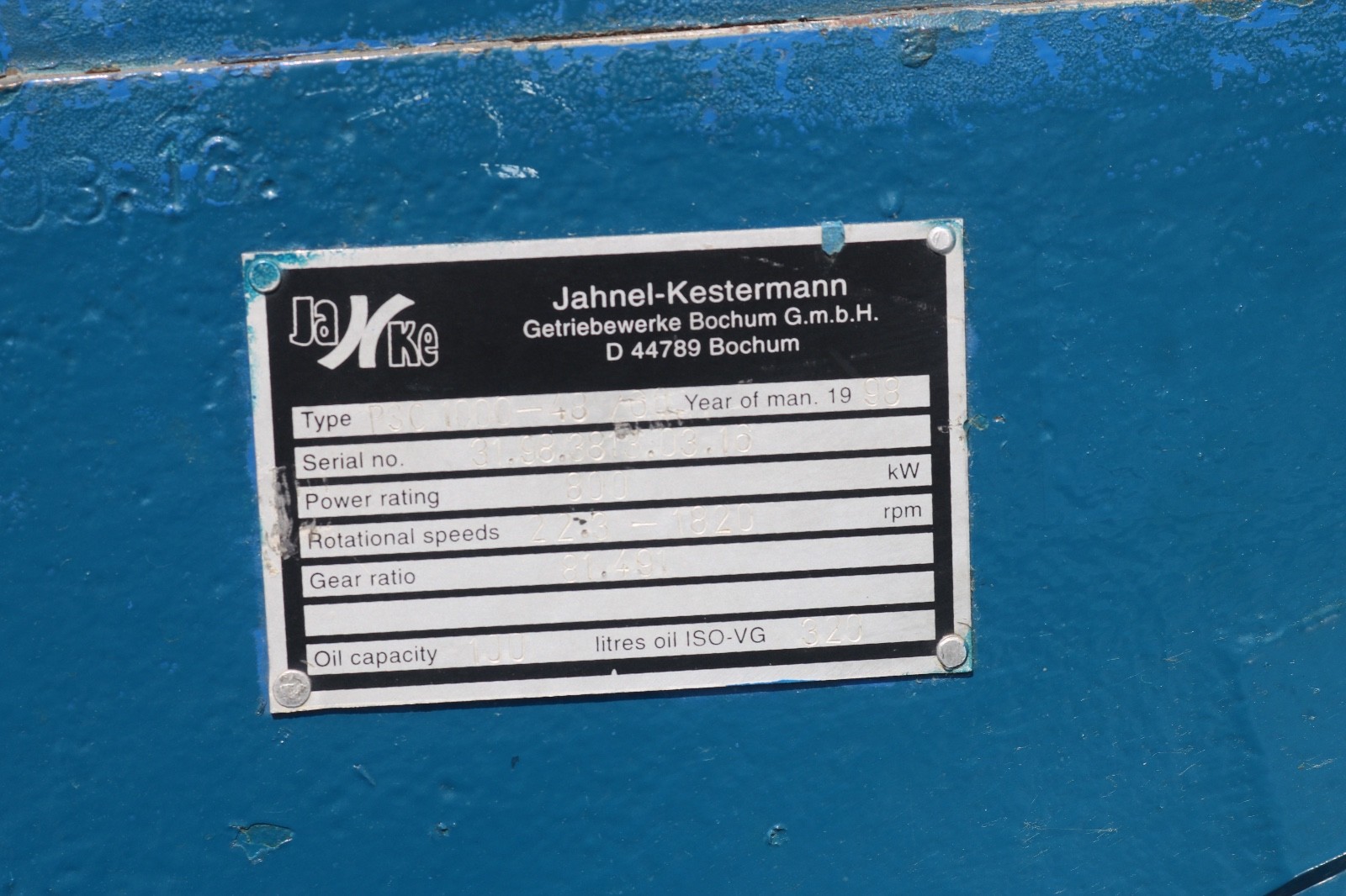 JAHNEL KESTERMANN GEAR BOX PSC1000-48/60 800KW WIND TURBINE