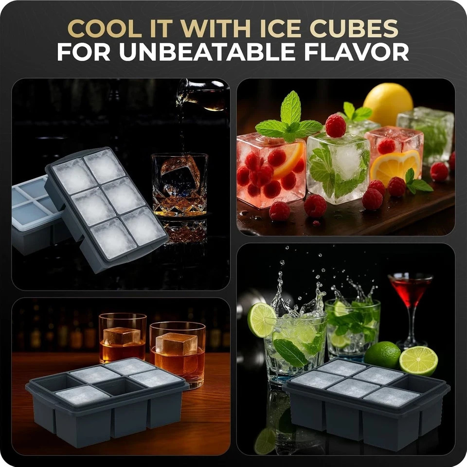 2 Pack 2 Inch Large Silicone Ice Cube Trays Square Ice Cube Molds for Whiskey