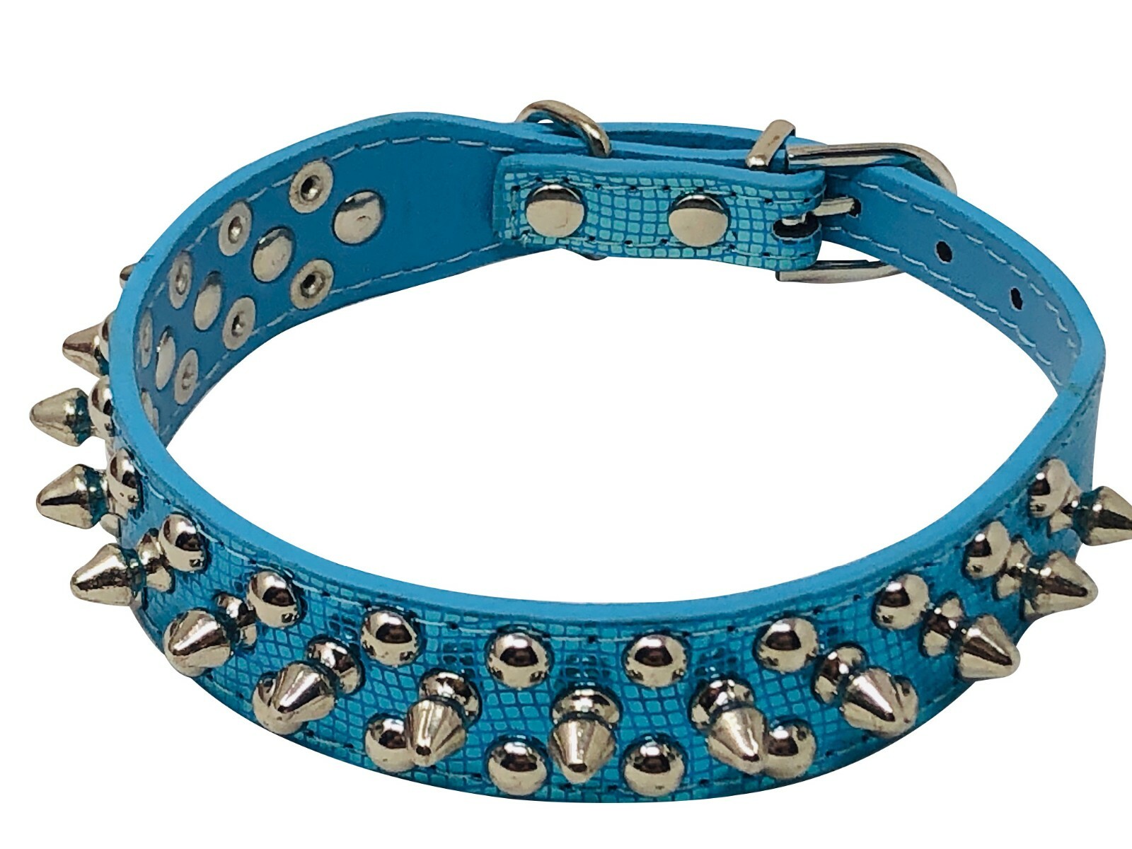 Dog Collar Studded & Spikes Rivet Adjustable 12 Colors Faux Leather 1" w S M L