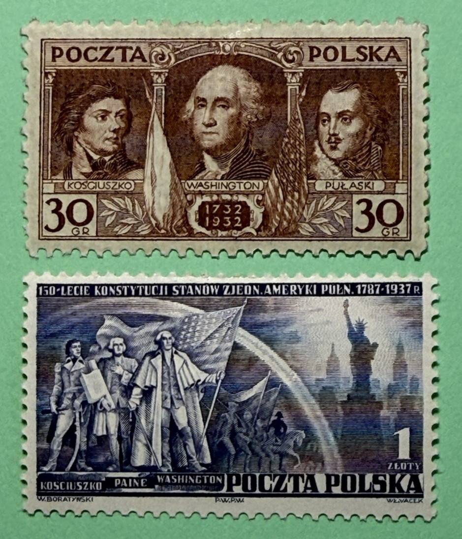 POLAND 1932, 1938  Kosciuszko, Washington, Pulaski , US Const. Sc 263, 319 MLH*