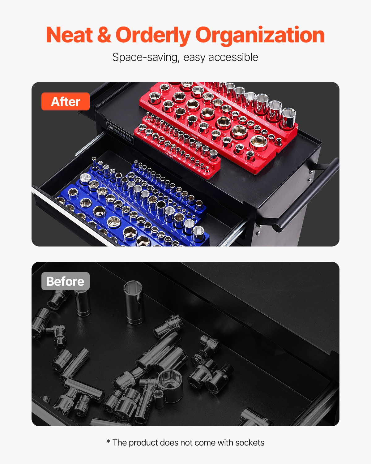 VEVOR Magnetic Socket Organizer Set 6PCS Socket Trays Blue & Red for Metric SAE