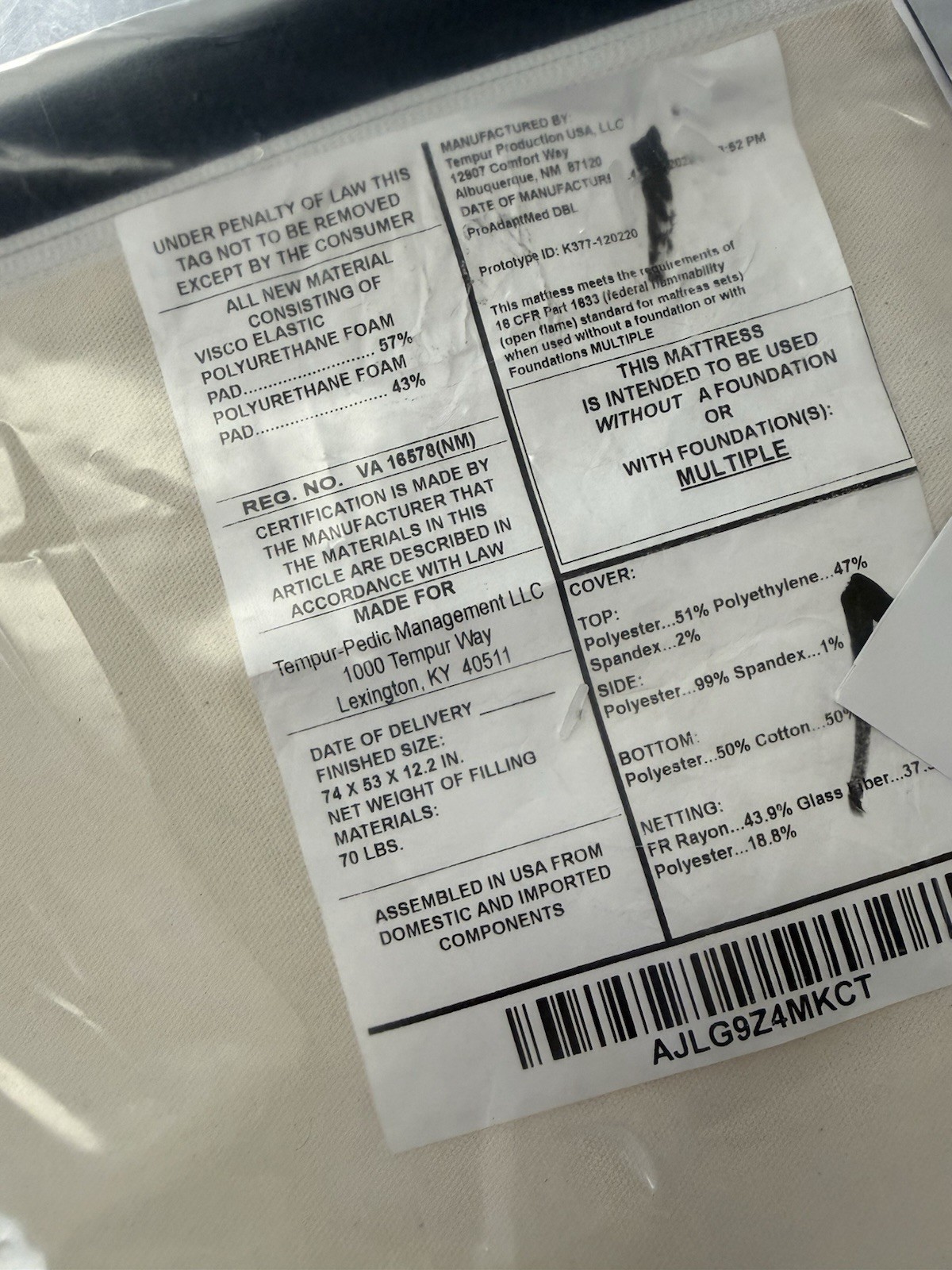 TempurPedic PRO ADAPT MEDIUM FULL MATTRESS NEW FAST SHIP OVERSTOCK CLOSEOUT