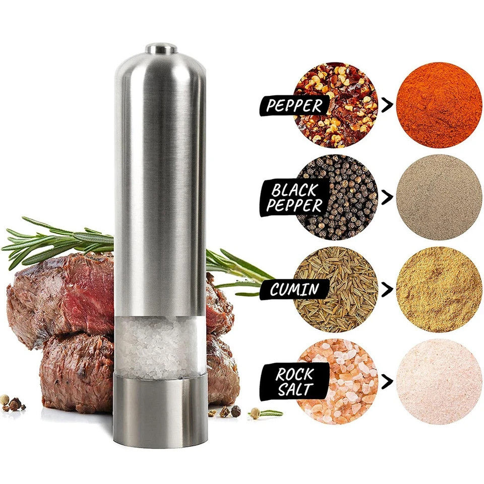 2PCS Electric Salt Pepper Grinder Mill Shakers Set Adjustable Stainless Steel US