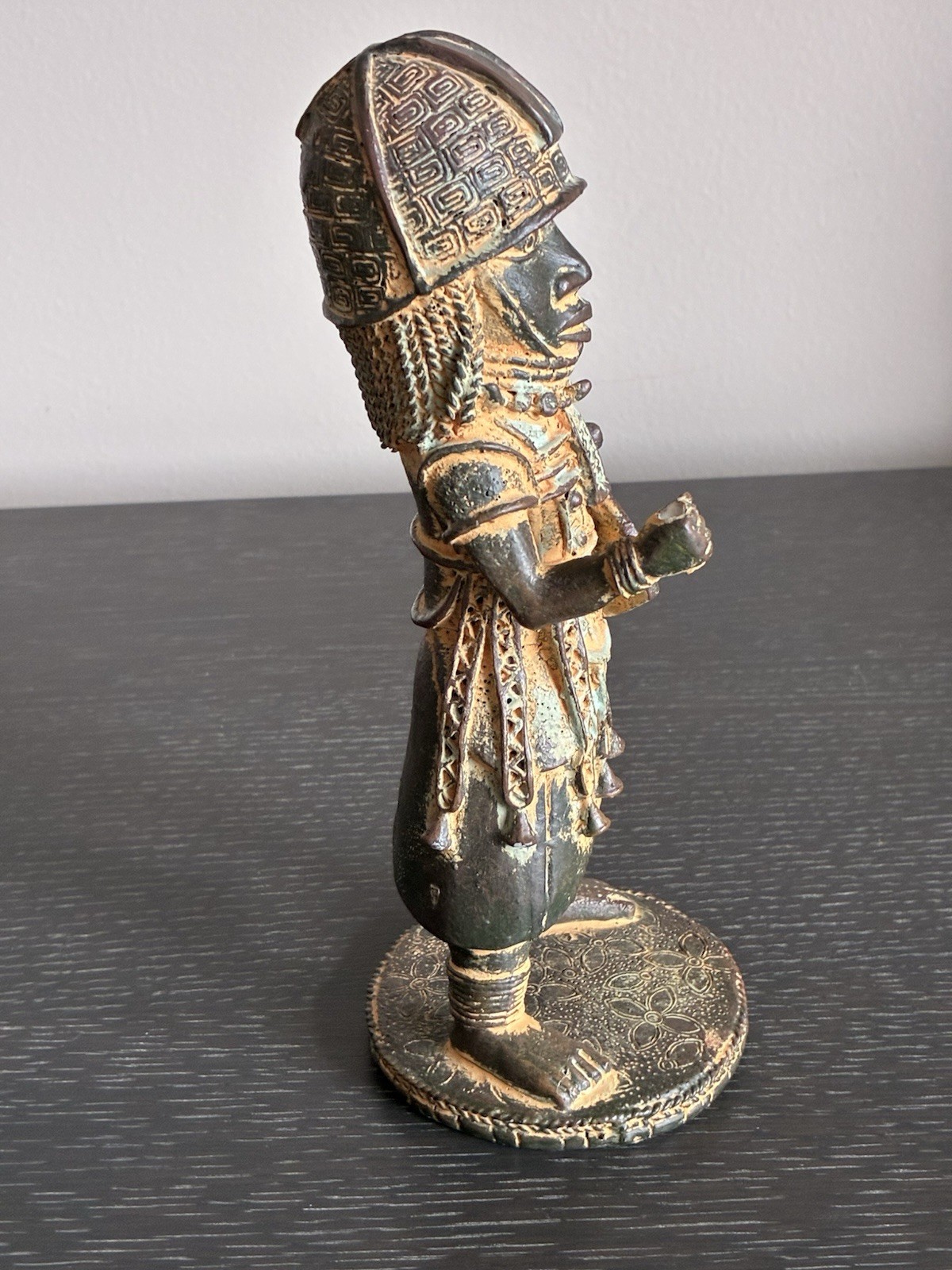 Benin Bronze Warrior Royal Art Nigeria Lost Wax Technique 9.5” Inches Tall Read
