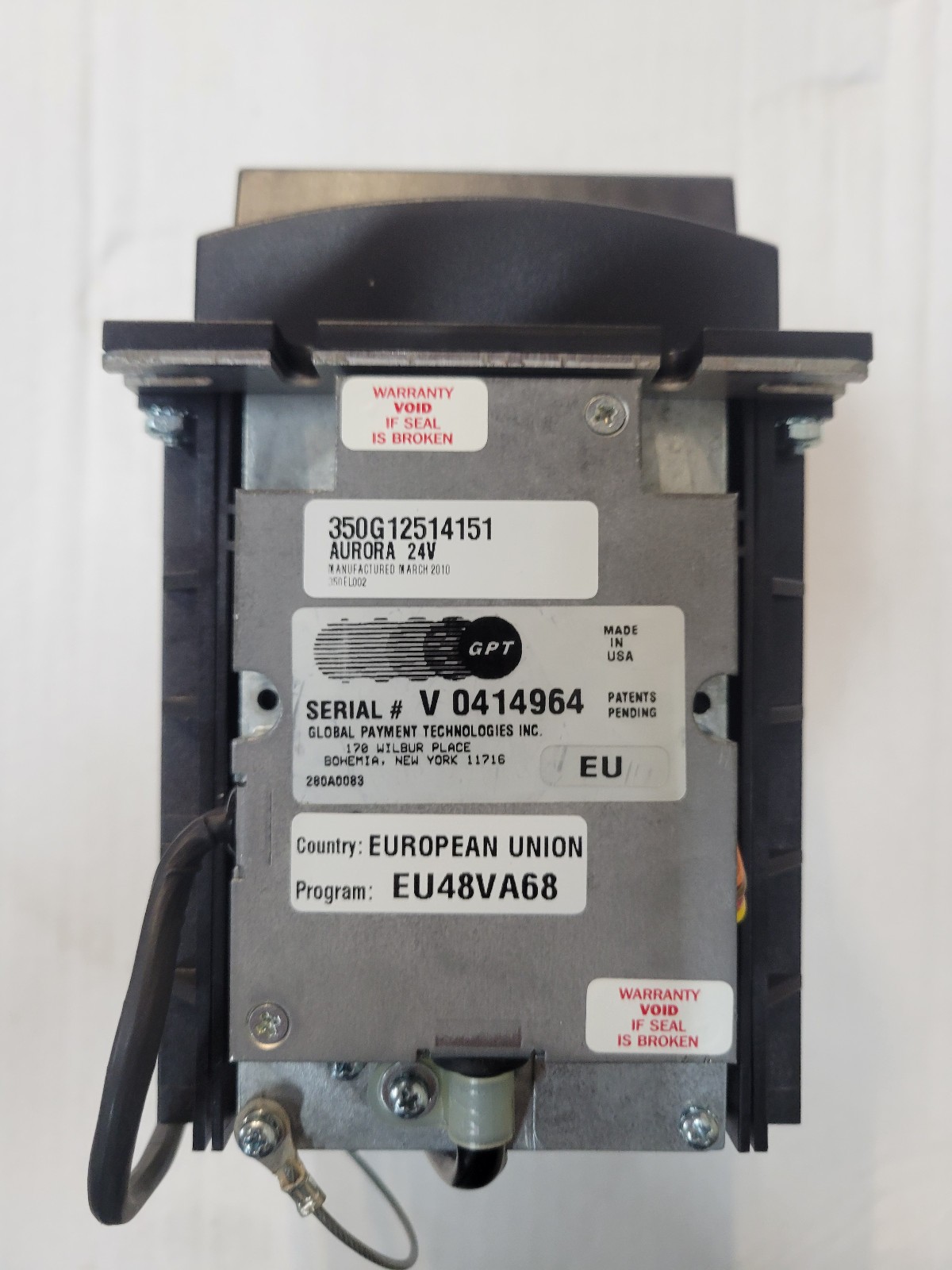 GLOBAL PAYMENT TECHNOLOGIES (GPT) Aurora 24V Bill Acceptor NEW