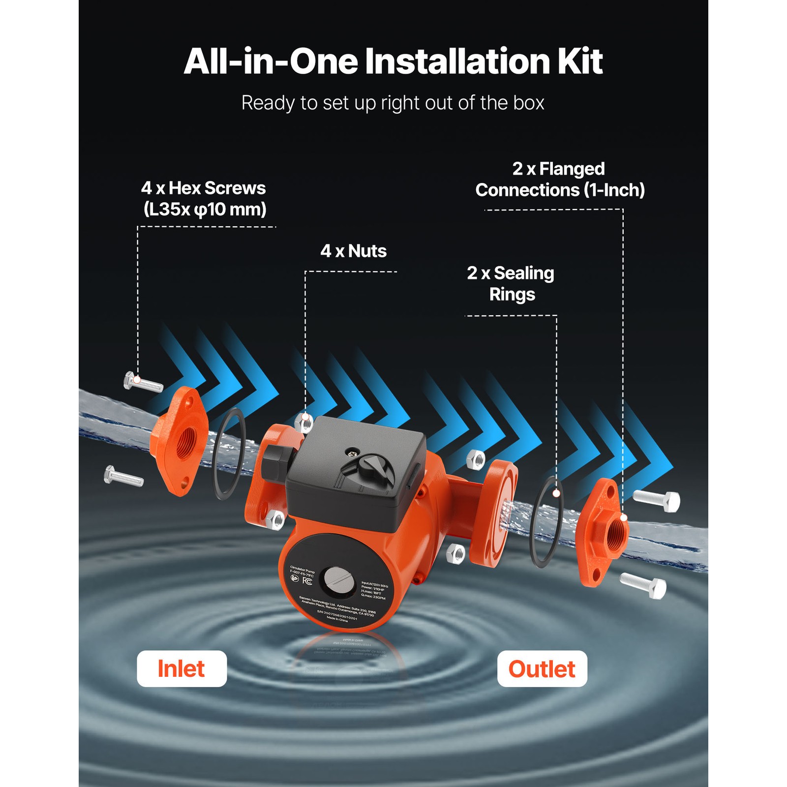 Uimoso Cast Iron Circulator Pump for Hot Water, 1/10HP, 23GPM Flow Rate