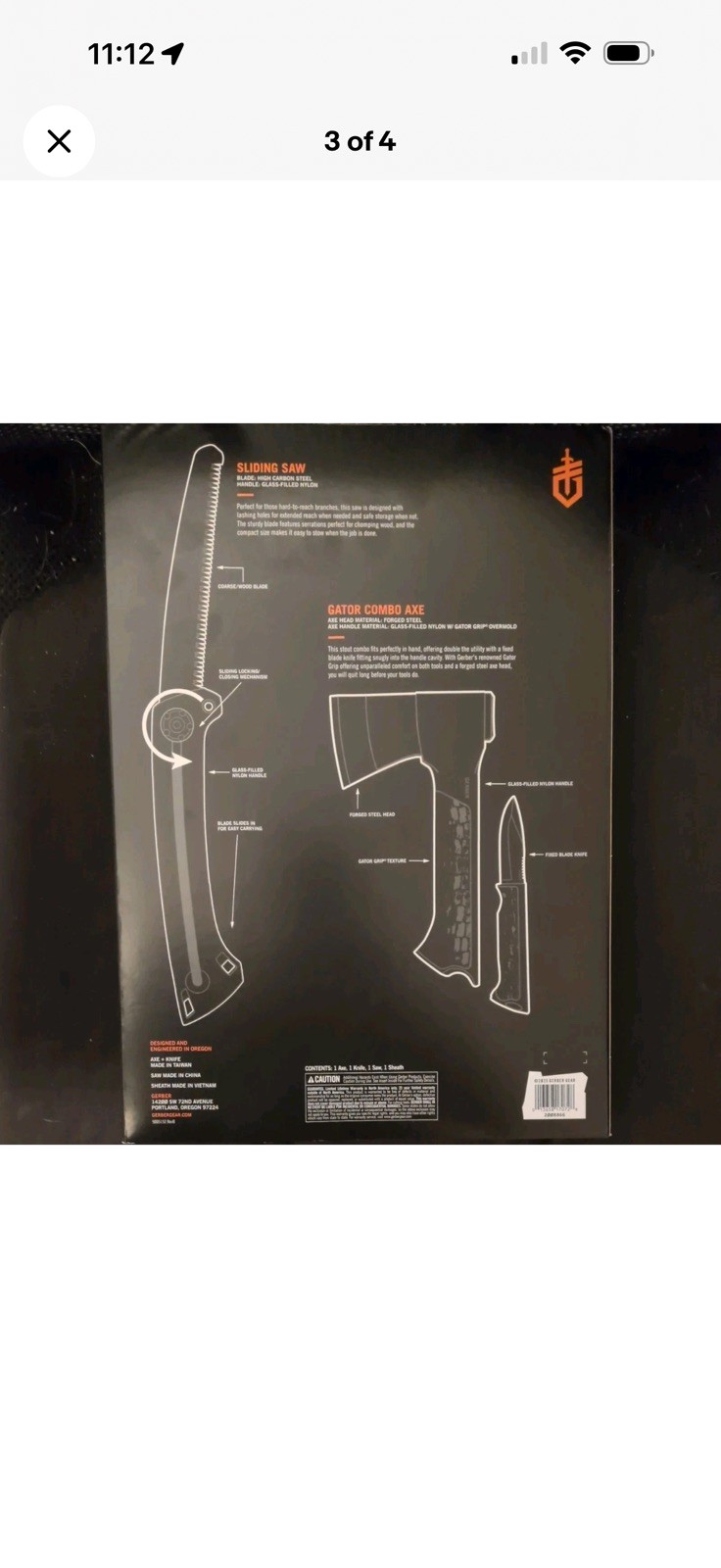 Gerber 3-in-1 Axe Knife & Saw Combo Kit – Gator Grip Handle Camping Tool Set NEW