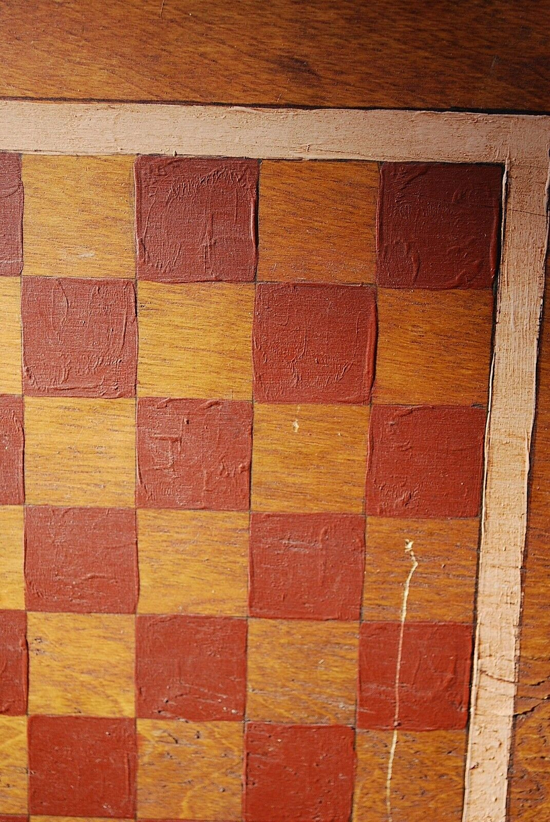 Antique PRIMITIVE HANDMADE Wood Checkerboard Original Paint Game Board 14"
