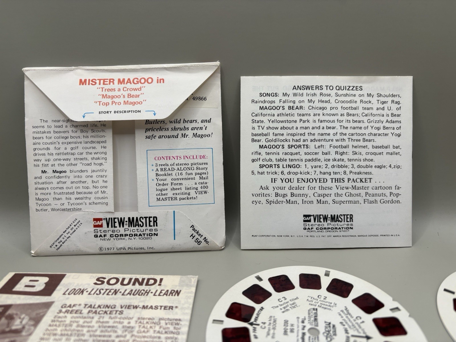 Rare GAF H56 Mister Magoo Mr. Cartoon Favorites View-Master 3 Reels Packet