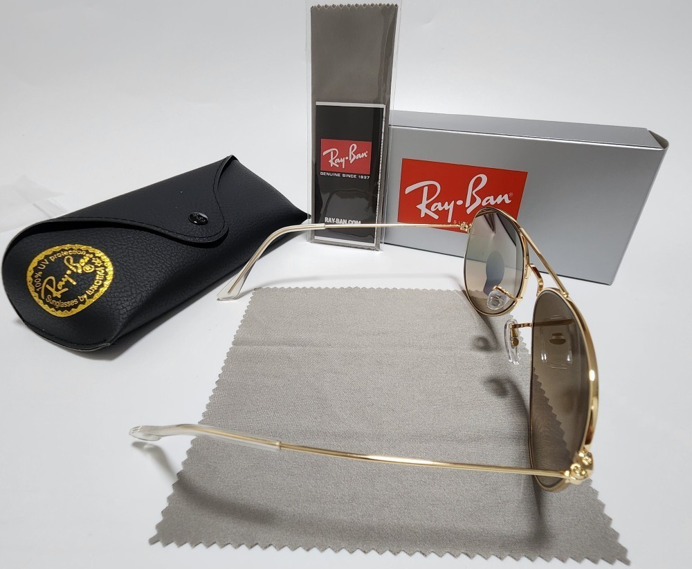 New Ray-Ban RB3025 Aviator Sunglasses Gold Frame Glass Gradient Brown Lens 58mm！