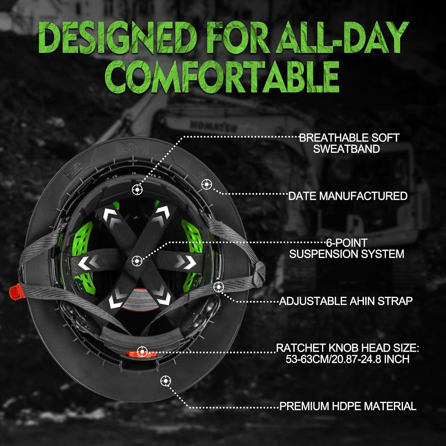 Matrix Full Brim Hard Hat with Headlight - Vented Construction Safety Helmet