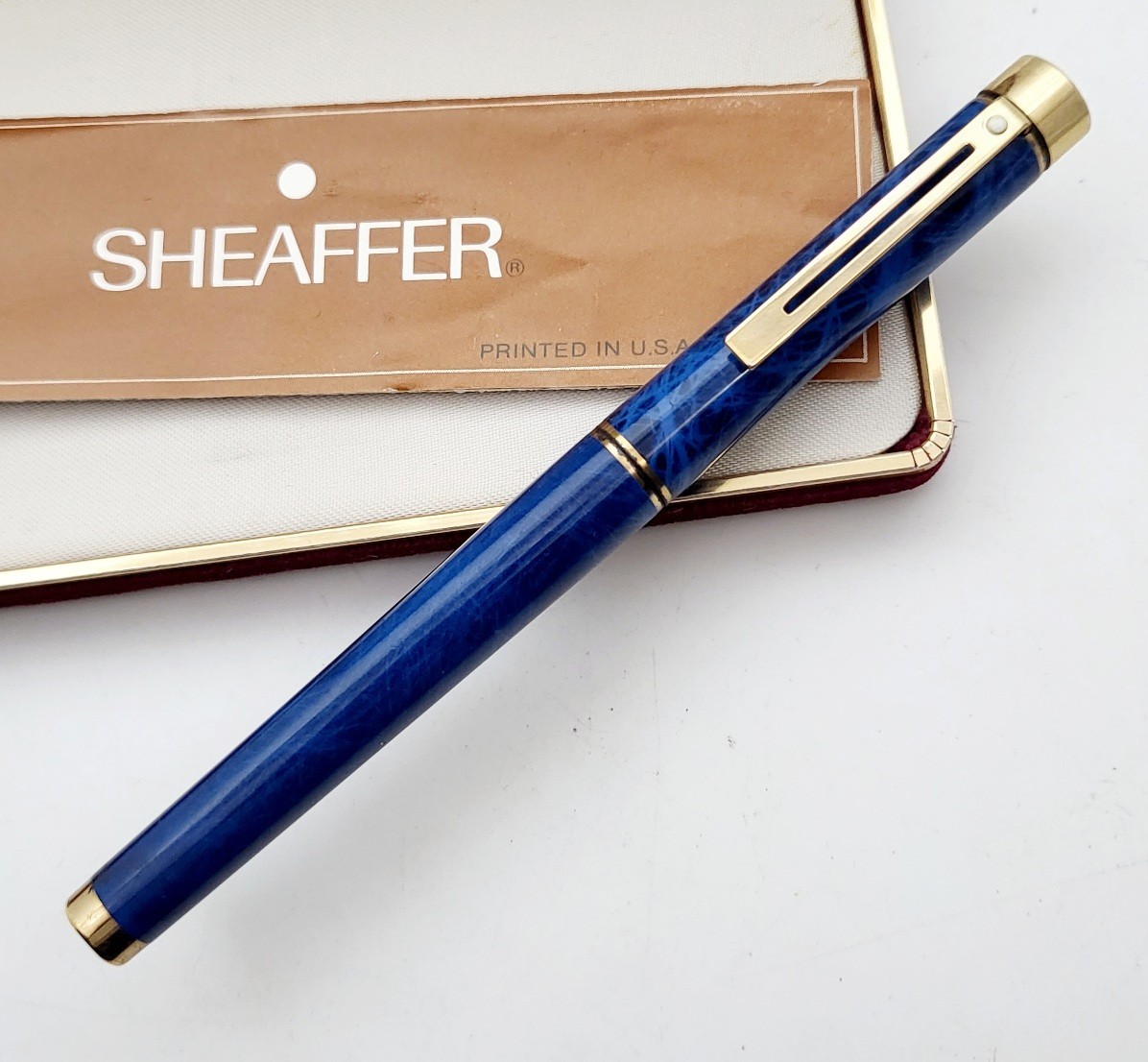SHEAFFER TARGA 1036 BLUE RONCE -FOUNTAIN PEN-14K GOLD NIB-70's-NEW-BOX and PAPER