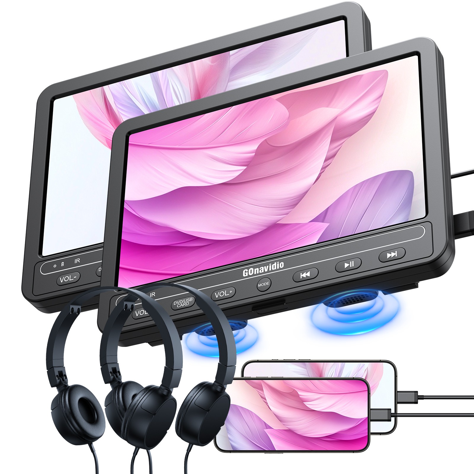 2X10.5" Car Headrest DVD Player TV for Kids Sync Screen HDMI SD USB +Headphones