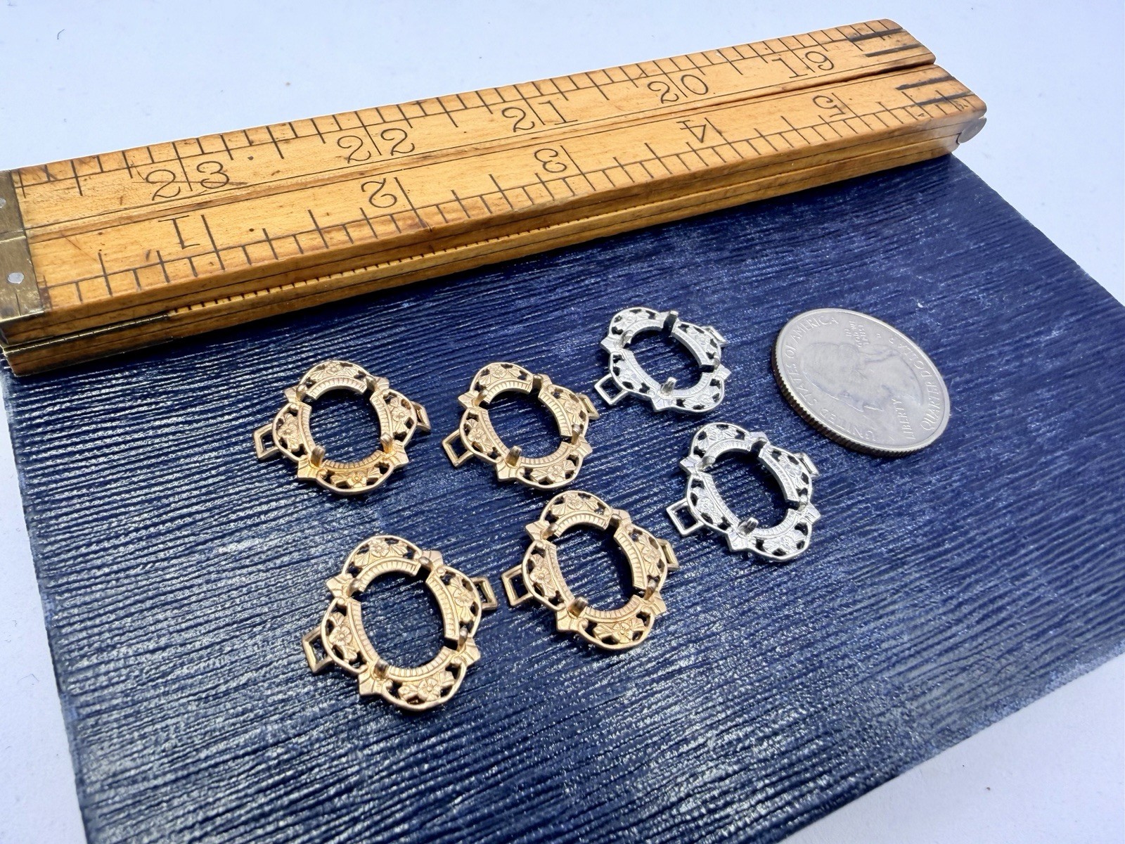 6 Pcs VTG Metal Settings Frame Connectors Findings Filigree Gold Silver 8x10mm