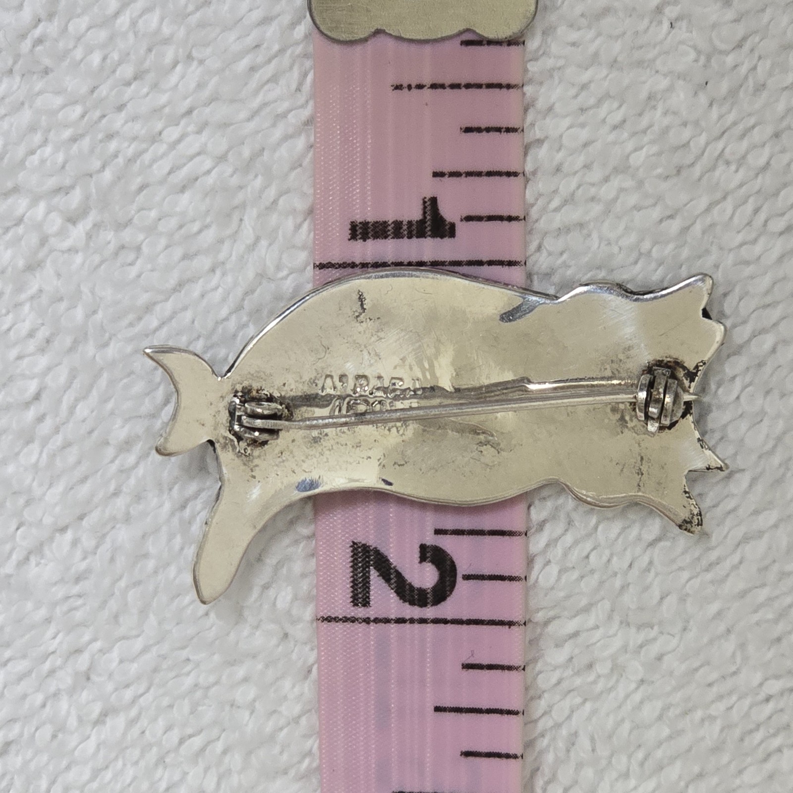 Vintage Brooch Pin Alpaca Mexico Abalone Shell Owl .75" x 1.5"