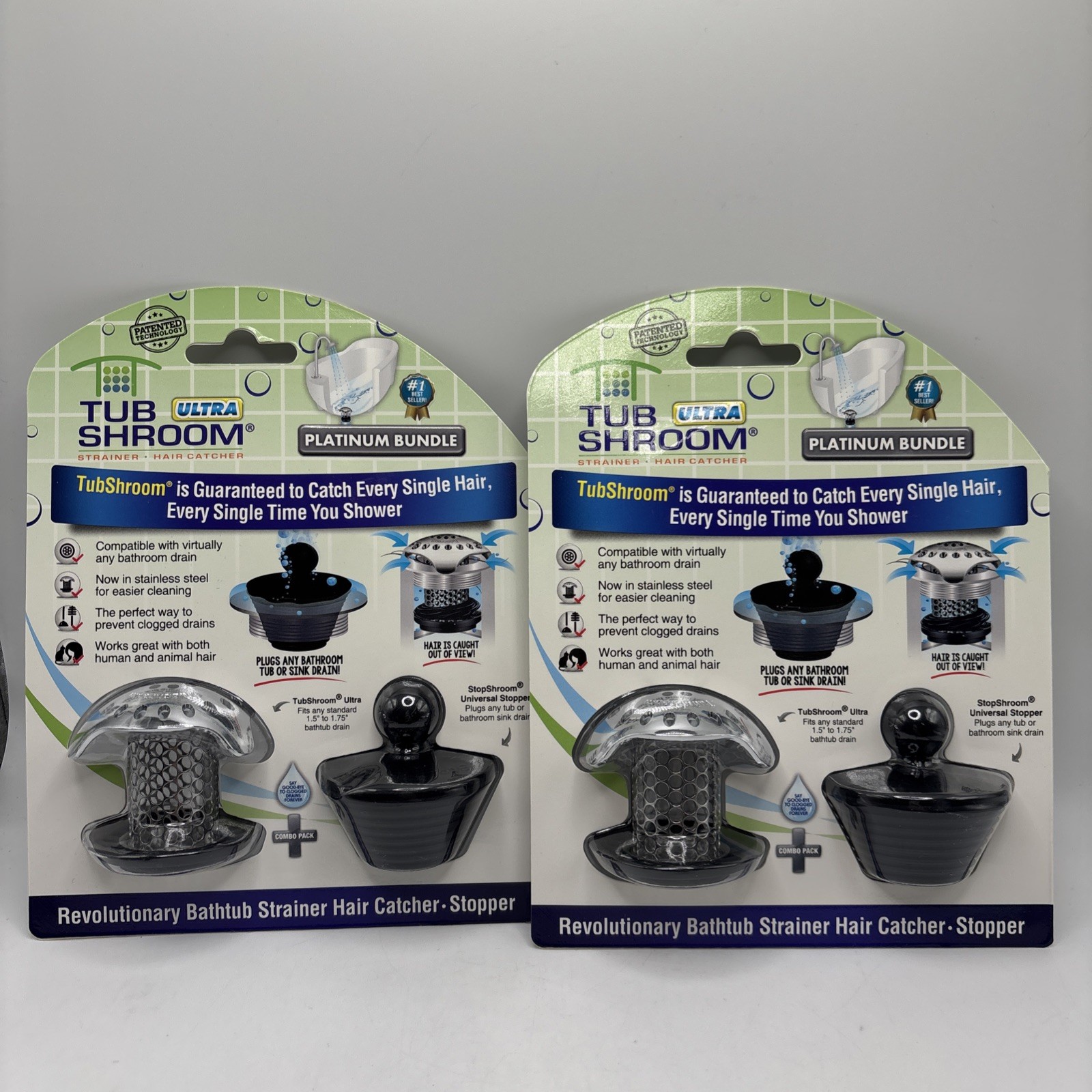 Lot of 2 TubShroom Ultra Platinum Bundle Hair Catcher & Stopper – New