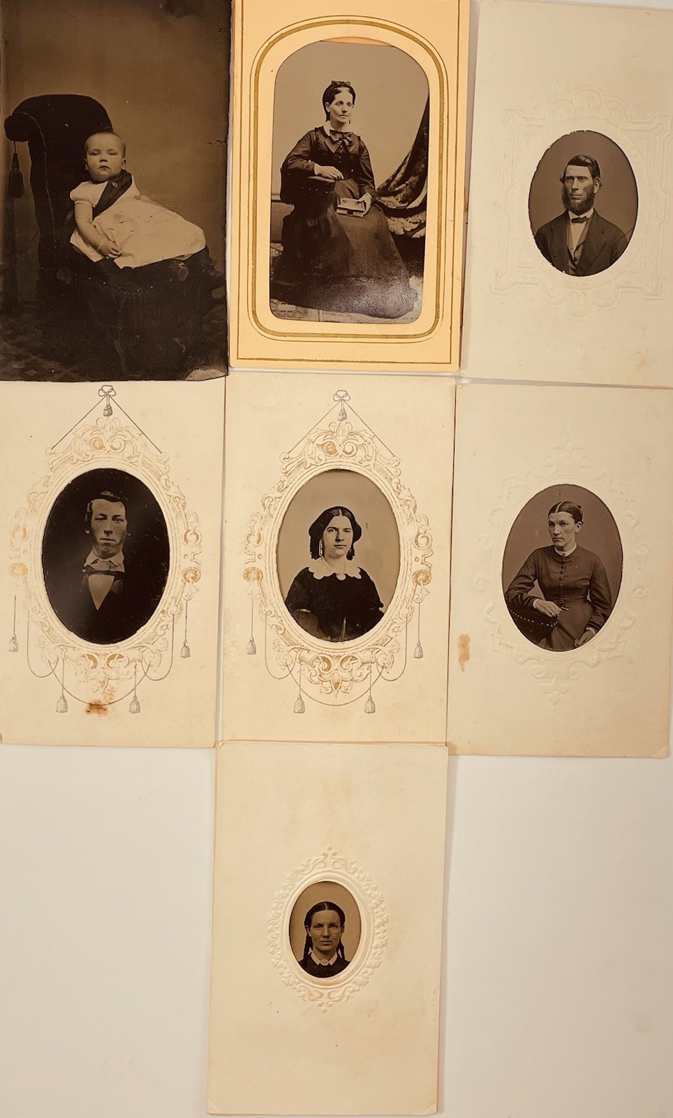 7 Antique Tintype Photographs Civil War Era Portrait Lot Baby Vermont Studio