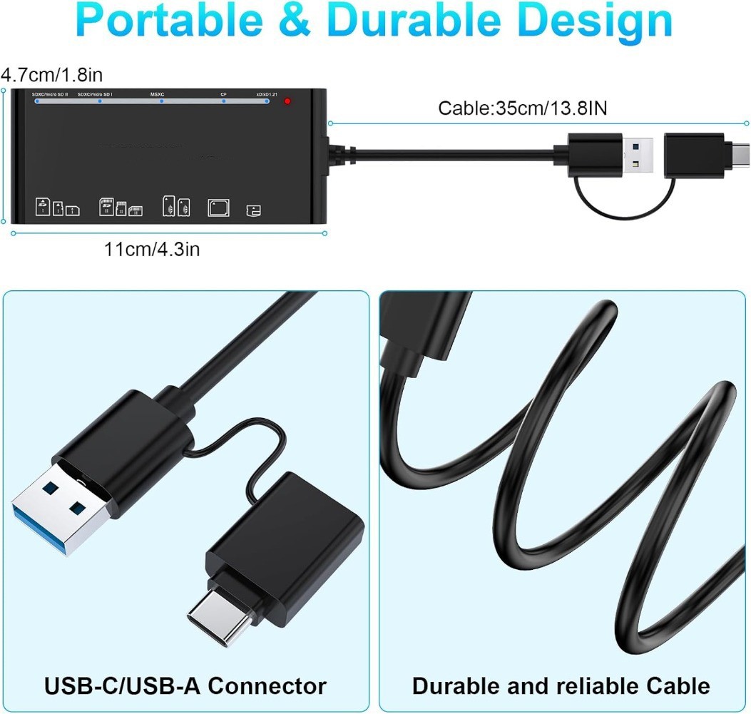 7 in 1 USB 3.0 Memory Card Reader Adapter Hub, for SD, CF, TF, Micro SD, XD, MS