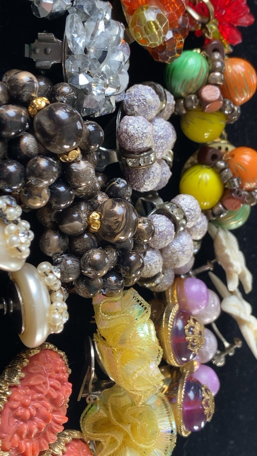 Vintage Bead Earring Lot ~ 12 Stunning Pairs ~ Clip & Screw ~ Flower Rhinestone