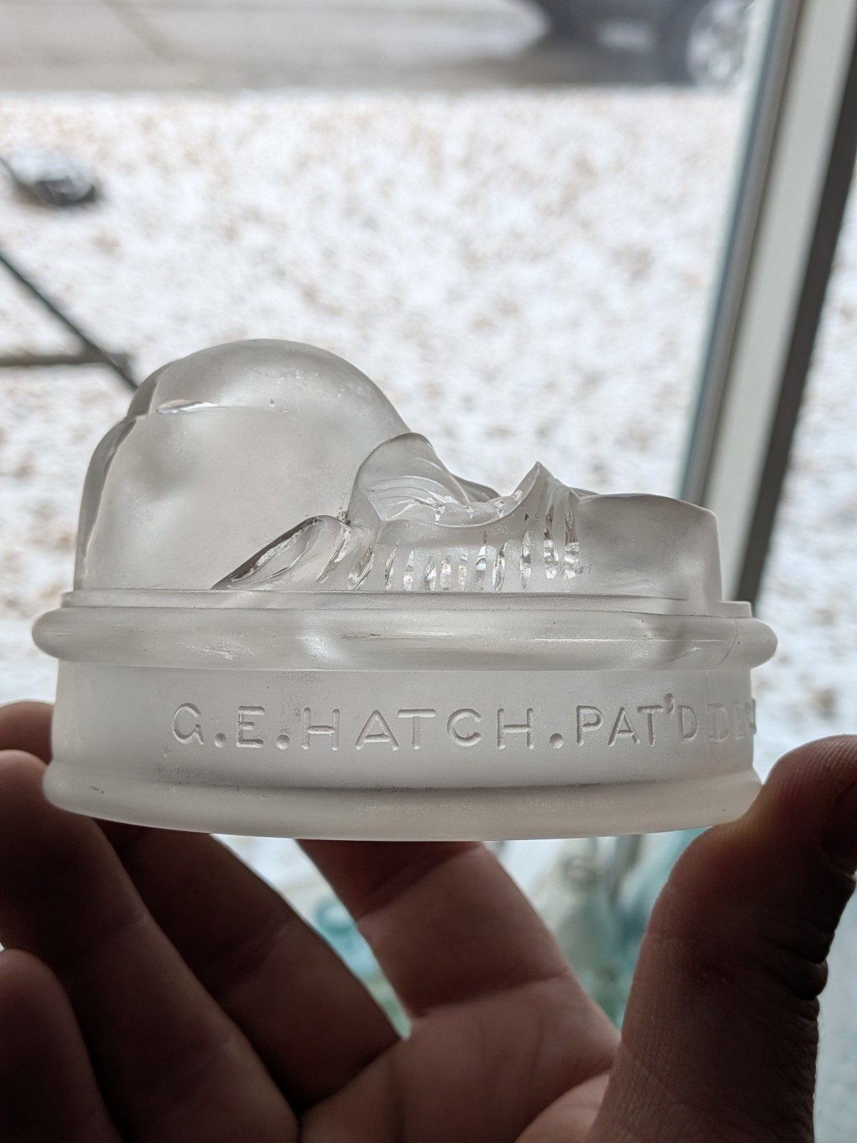 Blown Glass Figural Pear Inkwell GE Hatch Patented 1875 Cut Shut Pontil Bottle