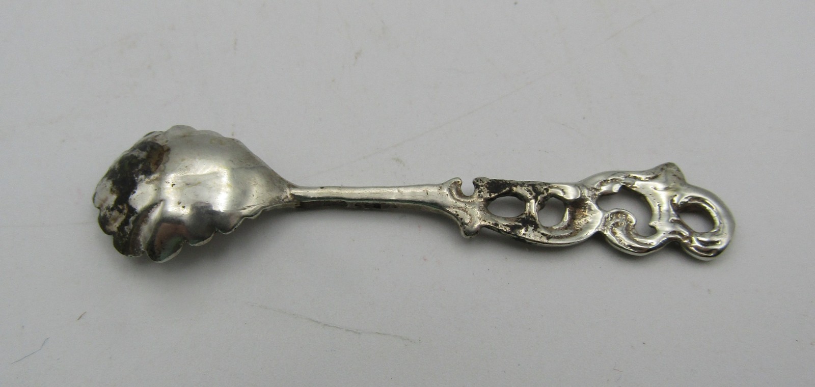 ANTIQUE ORNATE 835 SILVER SALT CELLAR with SPOON