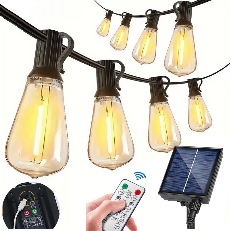 Outdoor Solar String Lights LED Bulbs For Patio Backyard Yard Gazebo Porch Party