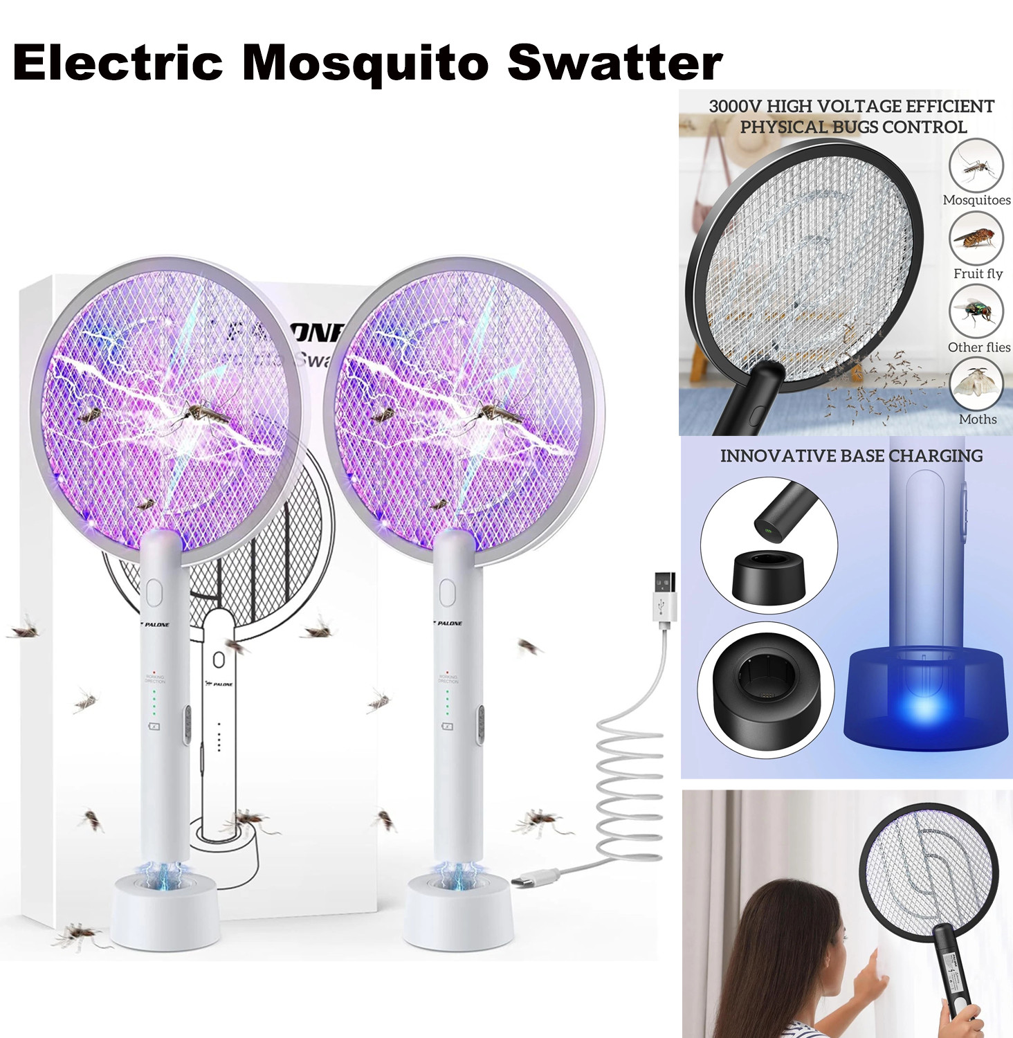 2Pack Electric Bug Zapper Fly Swatter Zap Mosquito Killer Pest Insect Racket USA