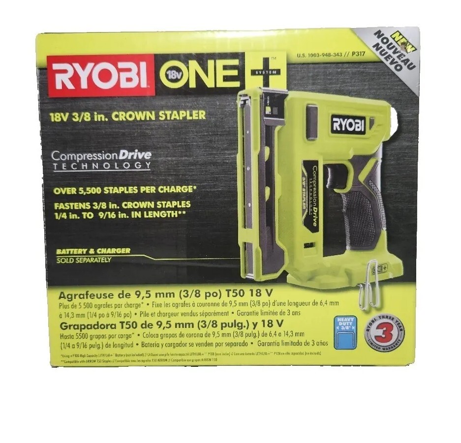 Ryobi P317 ONE+ 18V Cordless Compression Drive 3/8 in. Stapler (Tool Only) NEW!