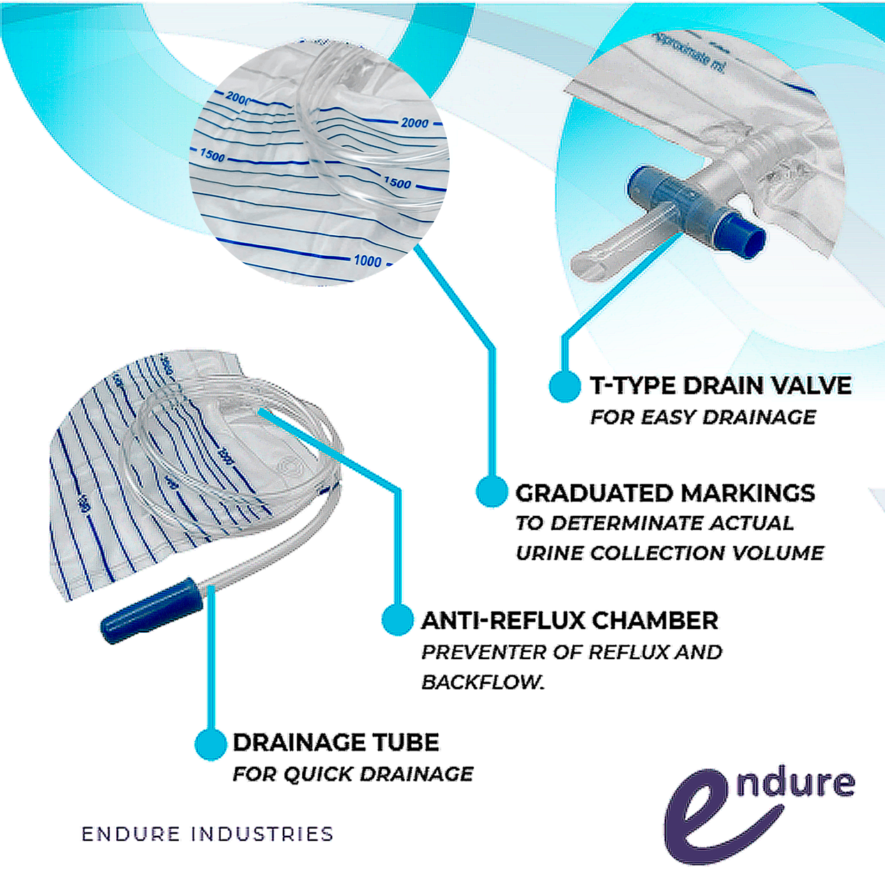 Adult Urine Bag, 2000 ml (Pack of 5)