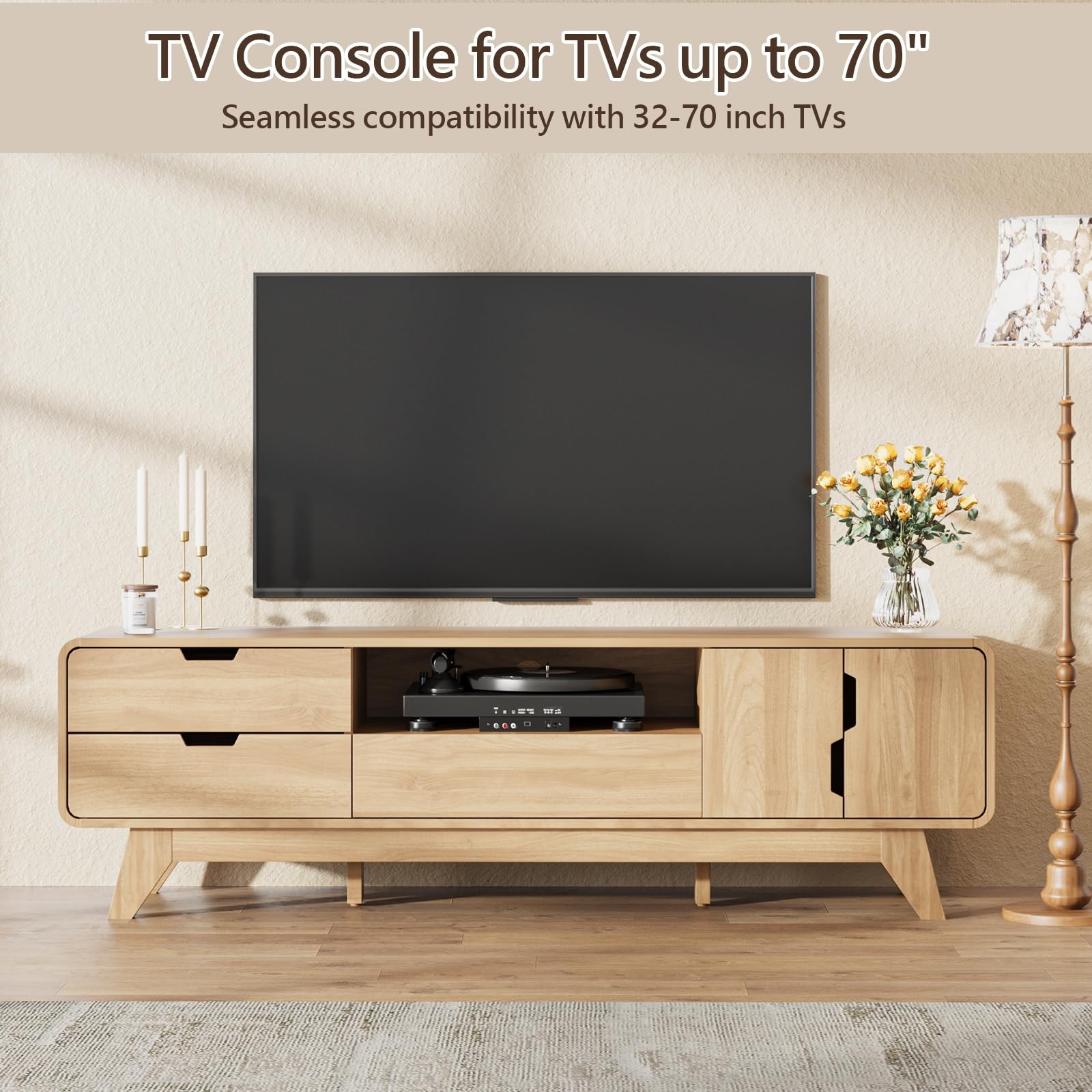 63" TV Stand, Mid Century Modern TV Stands for TVs up to 70 inch