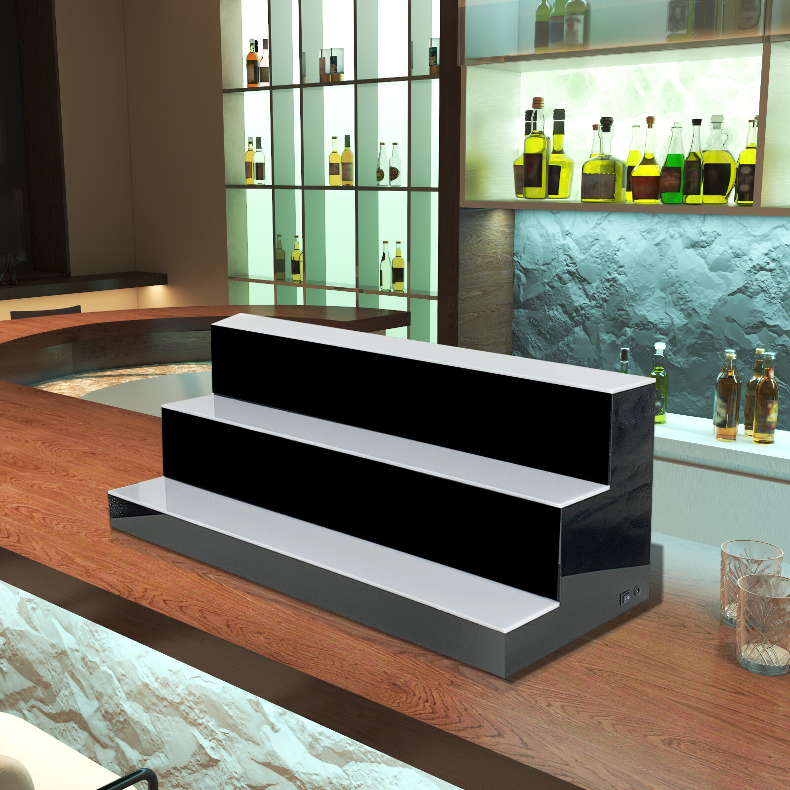 LED Lighted Liquor Bottle Display Shelf 3 Tiers Bar Shelves for Liquor Bottles