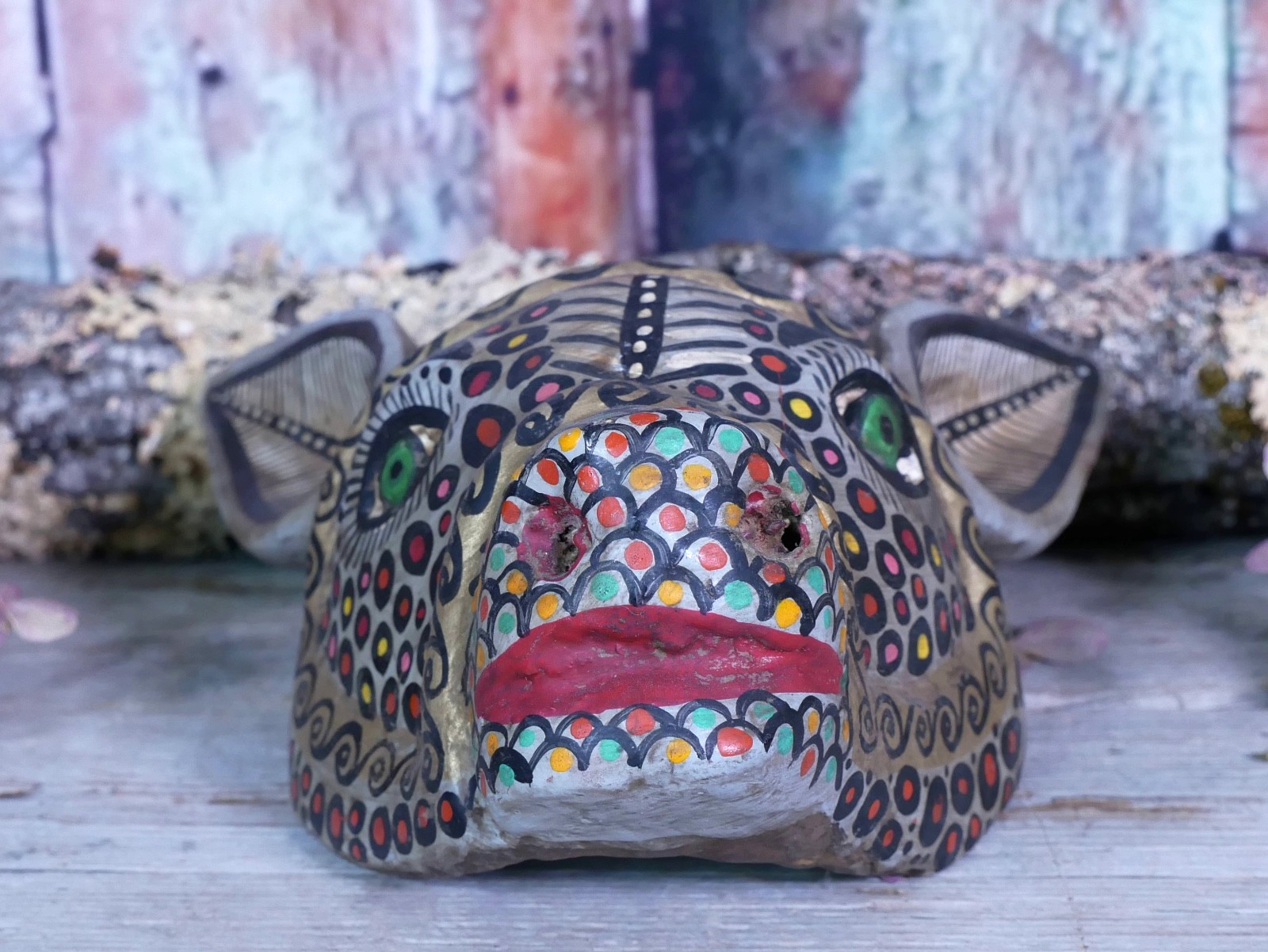 Donkey Mule Wood Mask Handmade Guerrero Mexican Folk Art Distressed to Look Old
