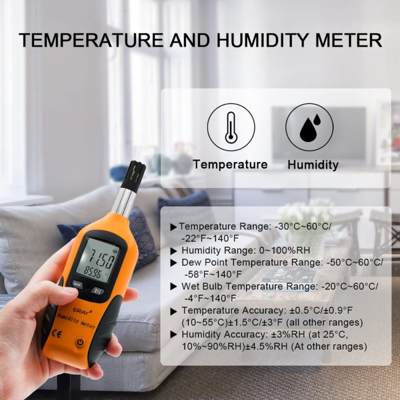 ERAY Temperature and Humidity Gauge Meter with Backlight Digital Psychrometer