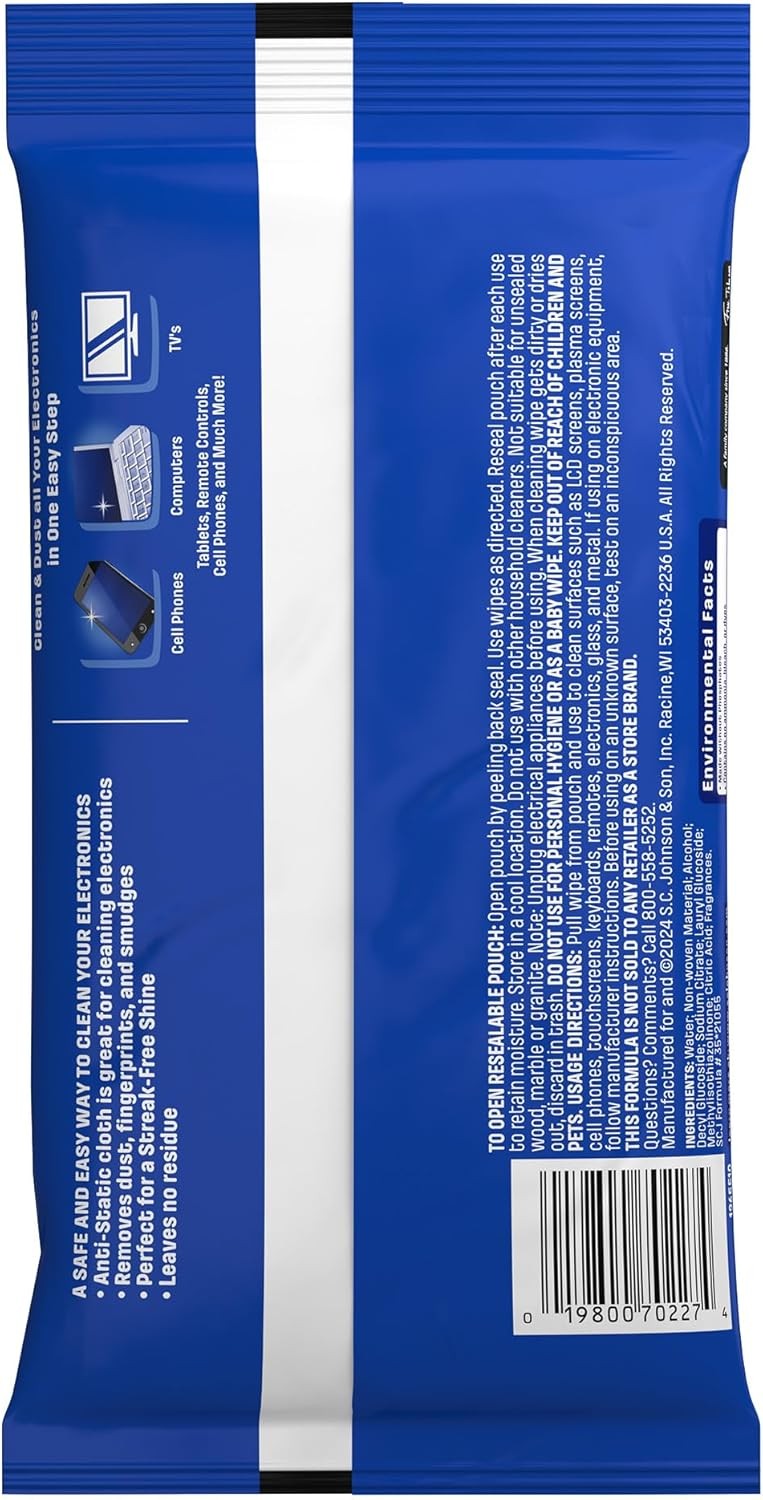 Windex Electronics Cleaning Wipes, Pre-Moistened Screen Wipes for TVs, Phones an